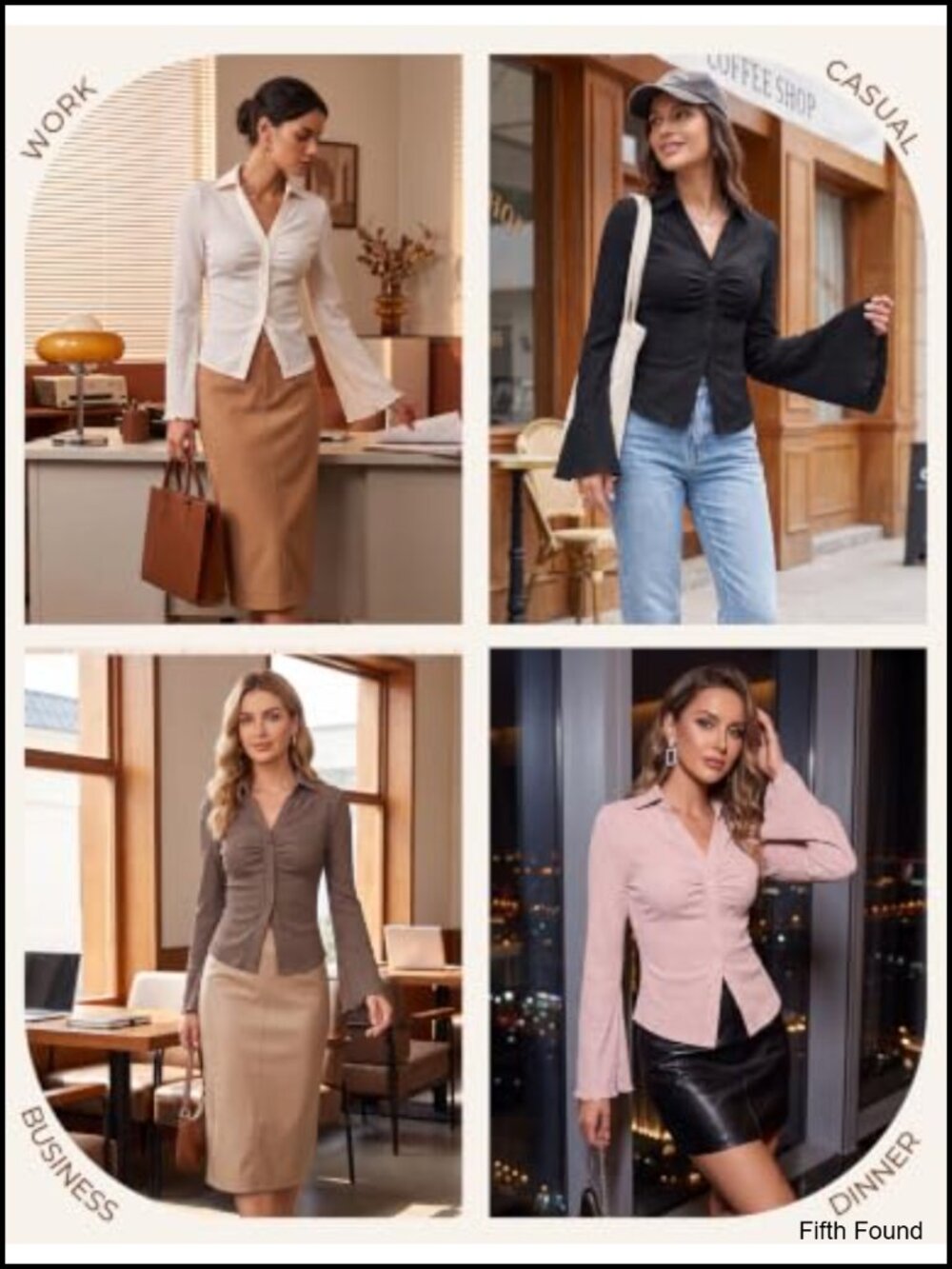 Women's Y2K Ruched Bell Sleeve Button Down Shirt Slim Fit Long Sleeve Crinkle - Picture 5 of 6